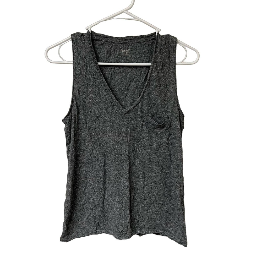 Madewell 100% Cotton V-Neck Tank Top Gray Size XS